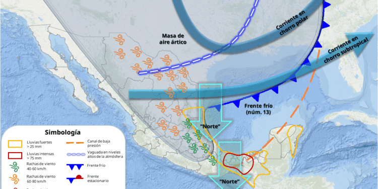 Frente frío N°. 13 provocará lluvias intensas en el sureste y oriente del país