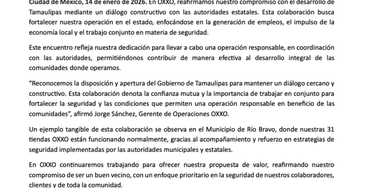 OXXO refuerza coordinación en seguridad y operación en Tamaulipas
