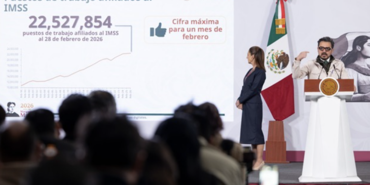 Presidenta Claudia Sheinbaum destaca registro de 22.5 millones de empleos afiliados al IMSS, la cifra más alta para un mes de febrero