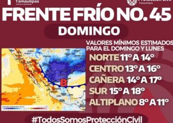 Alerta Protección Civil por ingreso de frente frío este fin de semana