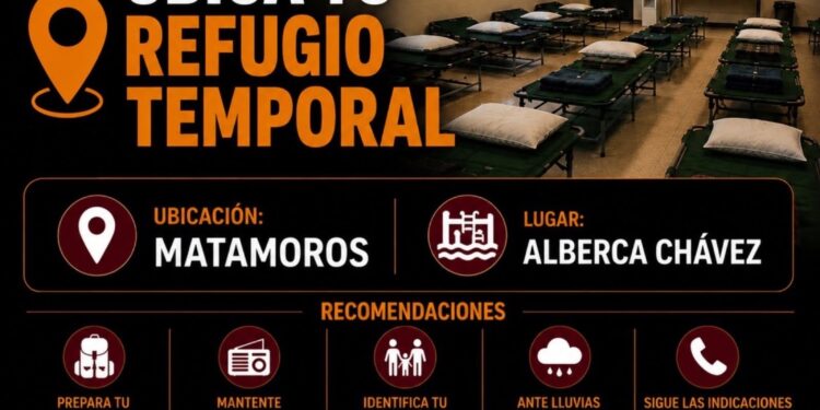 Habilita Protección Civil refugios temporales en Reynosa, Matamoros y Río Bravo ante condiciones meteorológicas