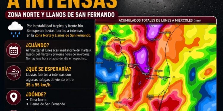 Protección Civil alerta por lluvias intensas durante la noche y madrugada en Tamaulipas