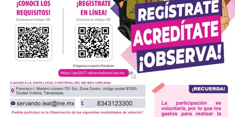 INE abre registro para observar las elecciones de 2027 en Tamaulipas